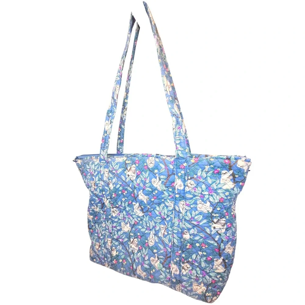 Vera Bradley Sloth Picnic Quilted Cotton Tote Bag Blue Floral Animal Monogram AL